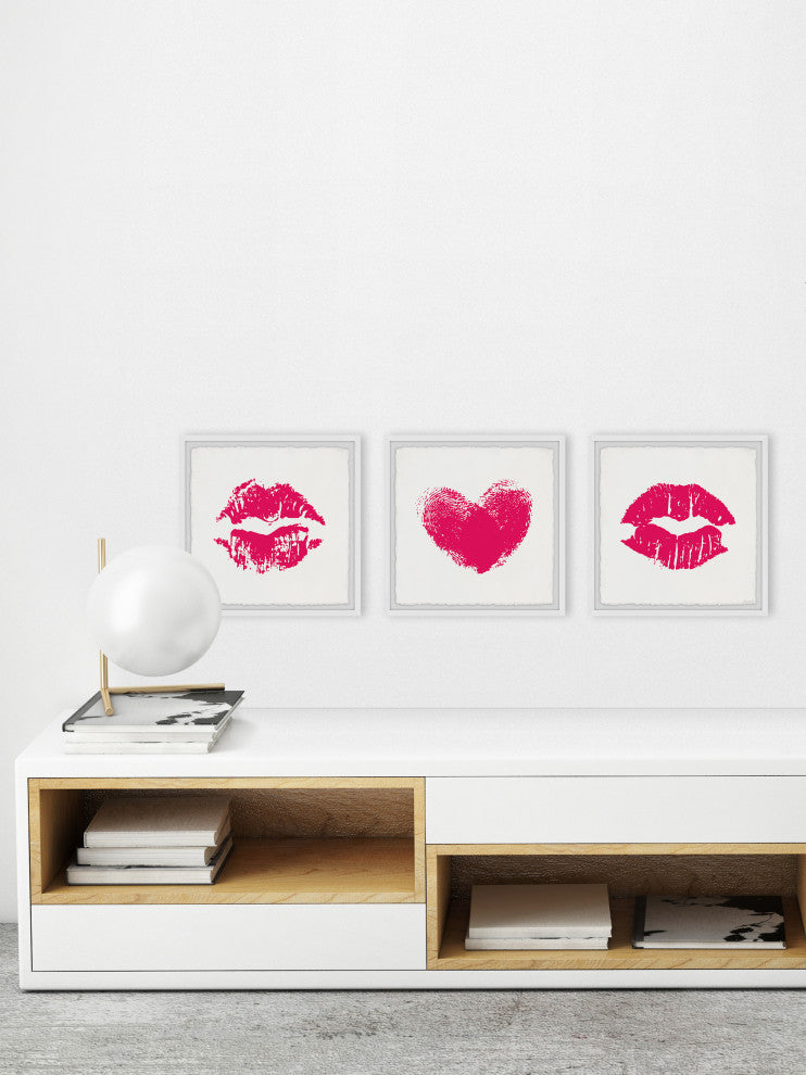 Lips and Hearts Triptych, 3-Piece Set, 12x12 Panels
