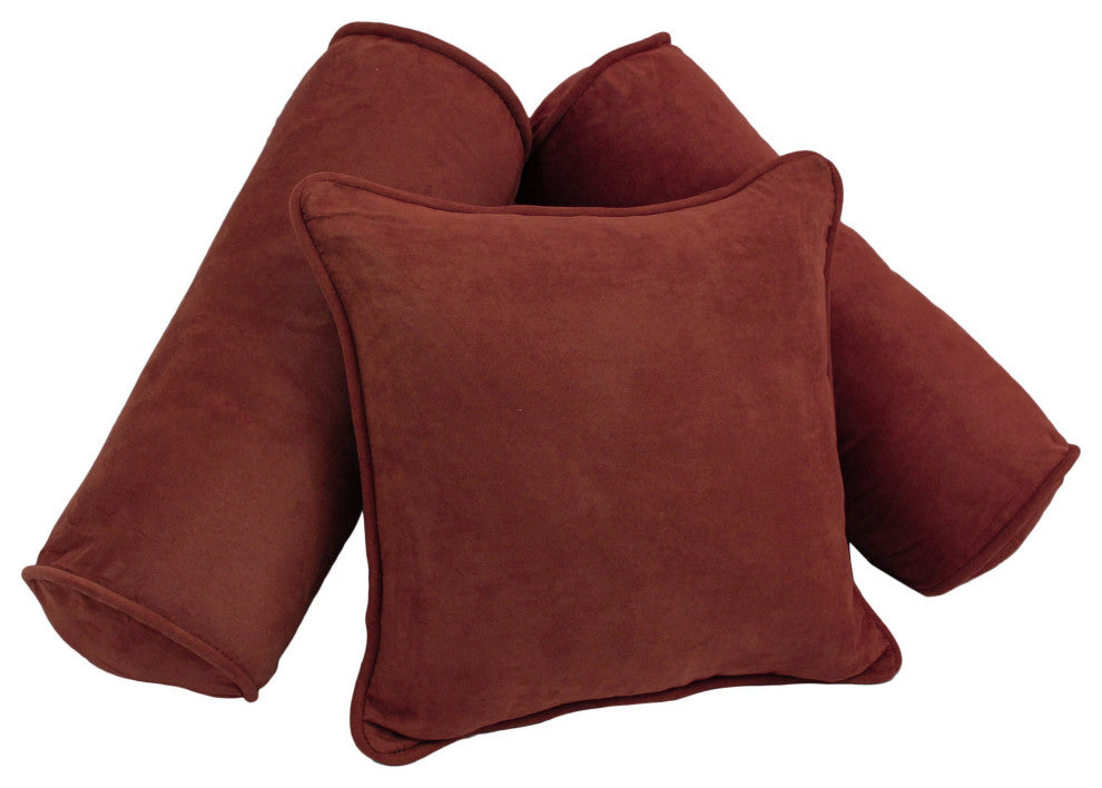 Double-Corded Solid Microsuede Throw Pillows With Inserts, Set of 3, Red Wine