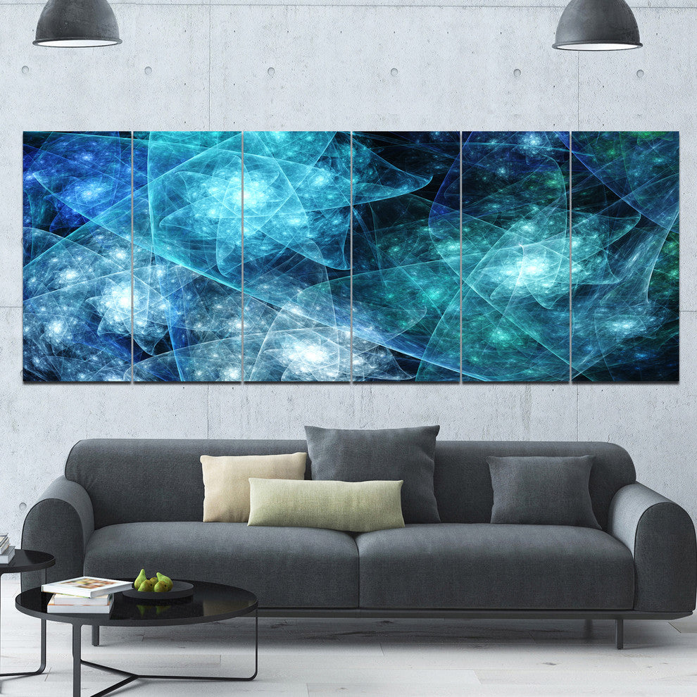 Blue Rotating Polyhedron, Abstract Canvas Art Print, 70"x28", 6 Panels