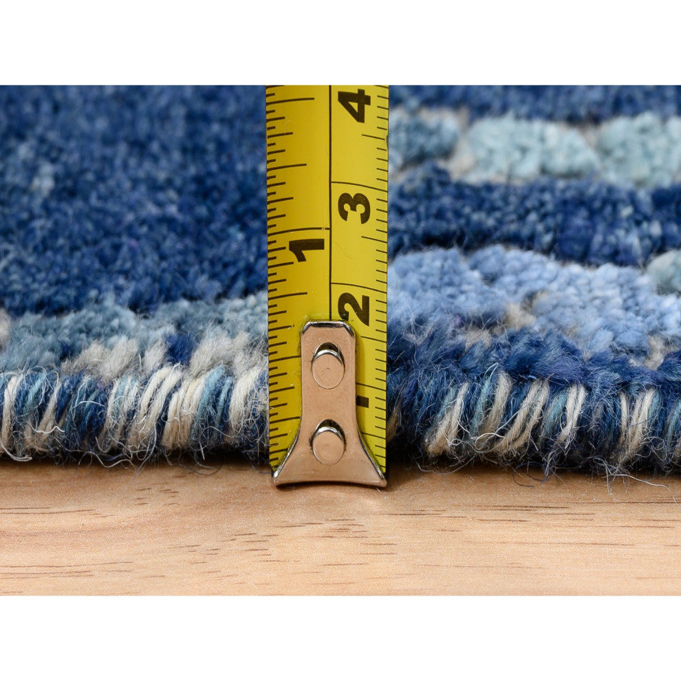 Denim Blue Hand Knotted, Mosaic Design Wool and Silk Runner Rug, 2'8" x 9'9"