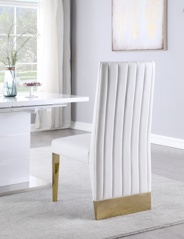 Porsha Dining Chair, Set of 2, White Faux Leather, Gold Legs