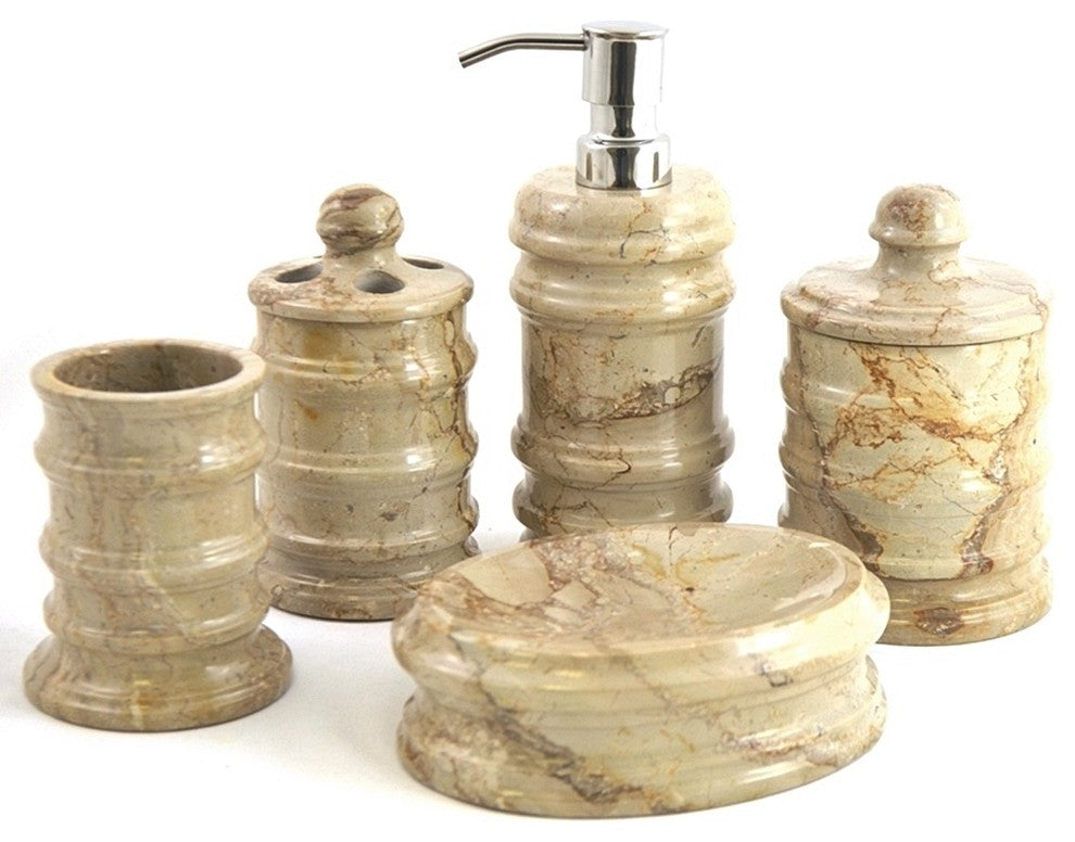 Waste Basket, Sahara Beige Marble