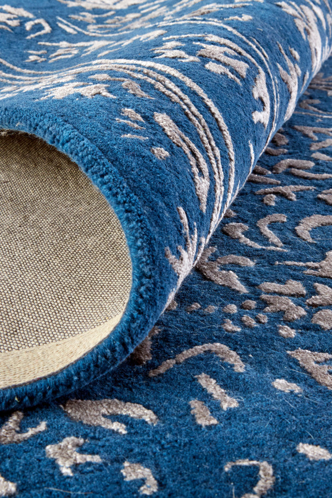 Weave & Wander Khalo Wool Rug, Blue/Silver, 2'-6" X 8'