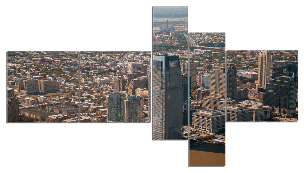 Aerial View of City from Helicopter, Cityscape Canvas Print, 60"x32", 5 panels