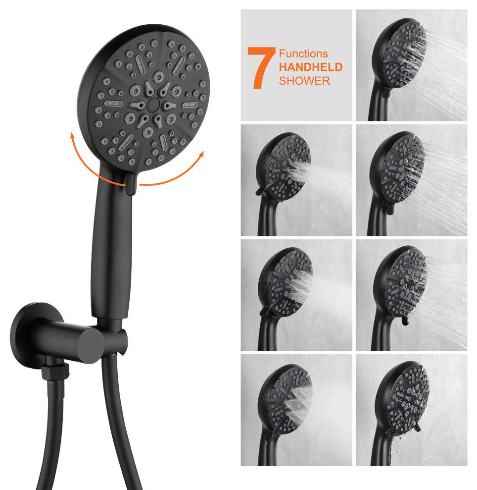 Wellfor Shower Faucet Set, 10" Ceiling Shower Head, Handheld Shower, Tub Spout, Matte Black