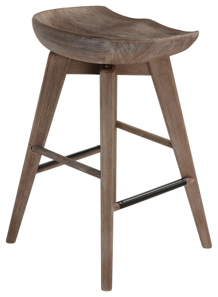 Tiwi Backless Swivel Counterstool, Solid Wood, 24" Gray Whitewash
