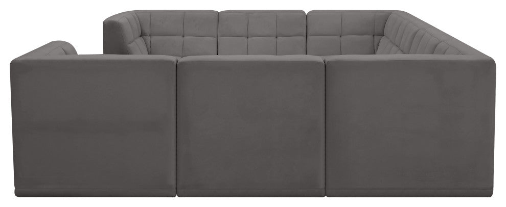 Relax Velvet Upholstered 8-Piece U-Shaped Modular Sectional, Grey
