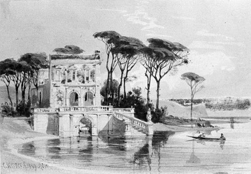 Carl H Werner Italian Lake Scene with Villa (from Cropsey Album) Wrapped Canvas
