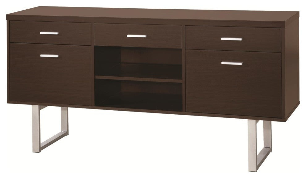 Spacious 5 Drawer Credenza Desk, Cappuccino