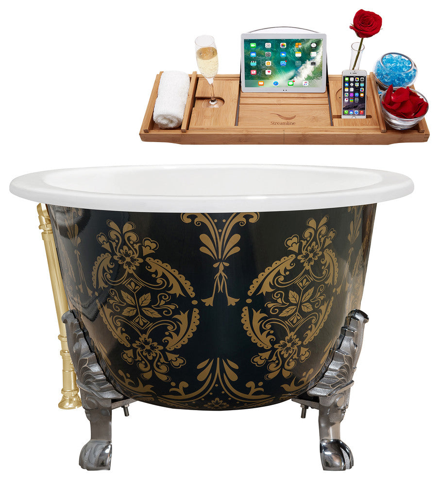 65" Cast Iron R5440CH-CH Soaking Clawfoot Tub and Tray With External Drain, Chro