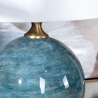 25"H Teal Glass Table Lamps With White Drum Shade