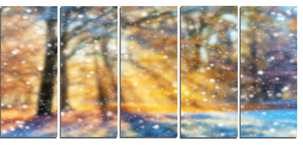 Blur Winter with Snow Flakes, Landscape Canvas Art Print, 60"x28", 5 Panels