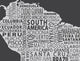 1-World Text Map Wall Mural, Inverse Grey, Wallpaper, 3 panel, 124"x67"