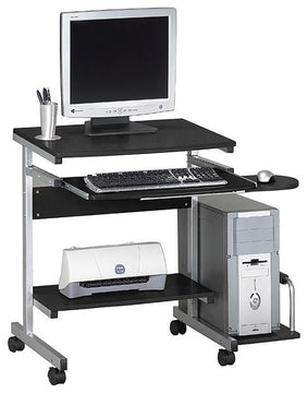 Pemberly Row Contemporary Mobile Wood Computer Cart in Black Anthracite