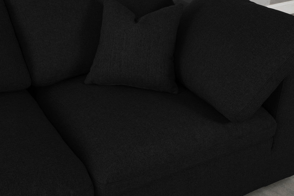 Serene Linen Textured Fabric Deluxe Comfort 4-Piece L-Shaped Sectional, Black