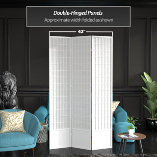 7' Tall Window Pane Shoji Screen, White, 3 Panels