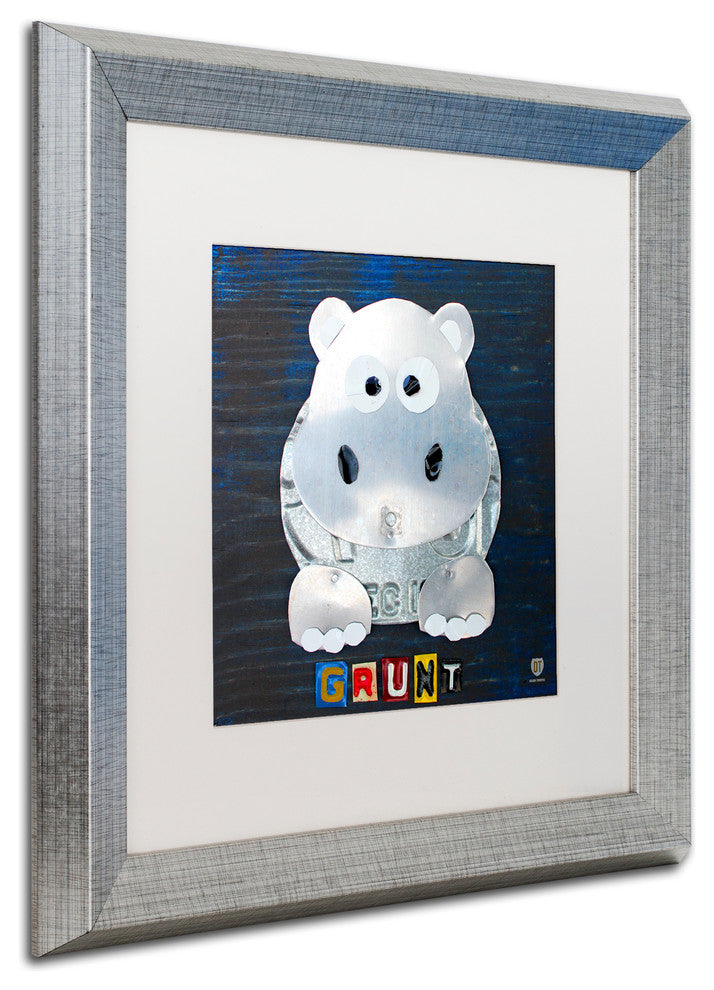 "Grunt The Hippo" Silver Framed Canvas Art by Design Turnpike
