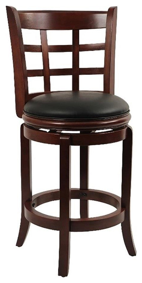 Bowery Hill 26.25" Wood & Faux Leather Swivel Counter Stool in Cherry/Black