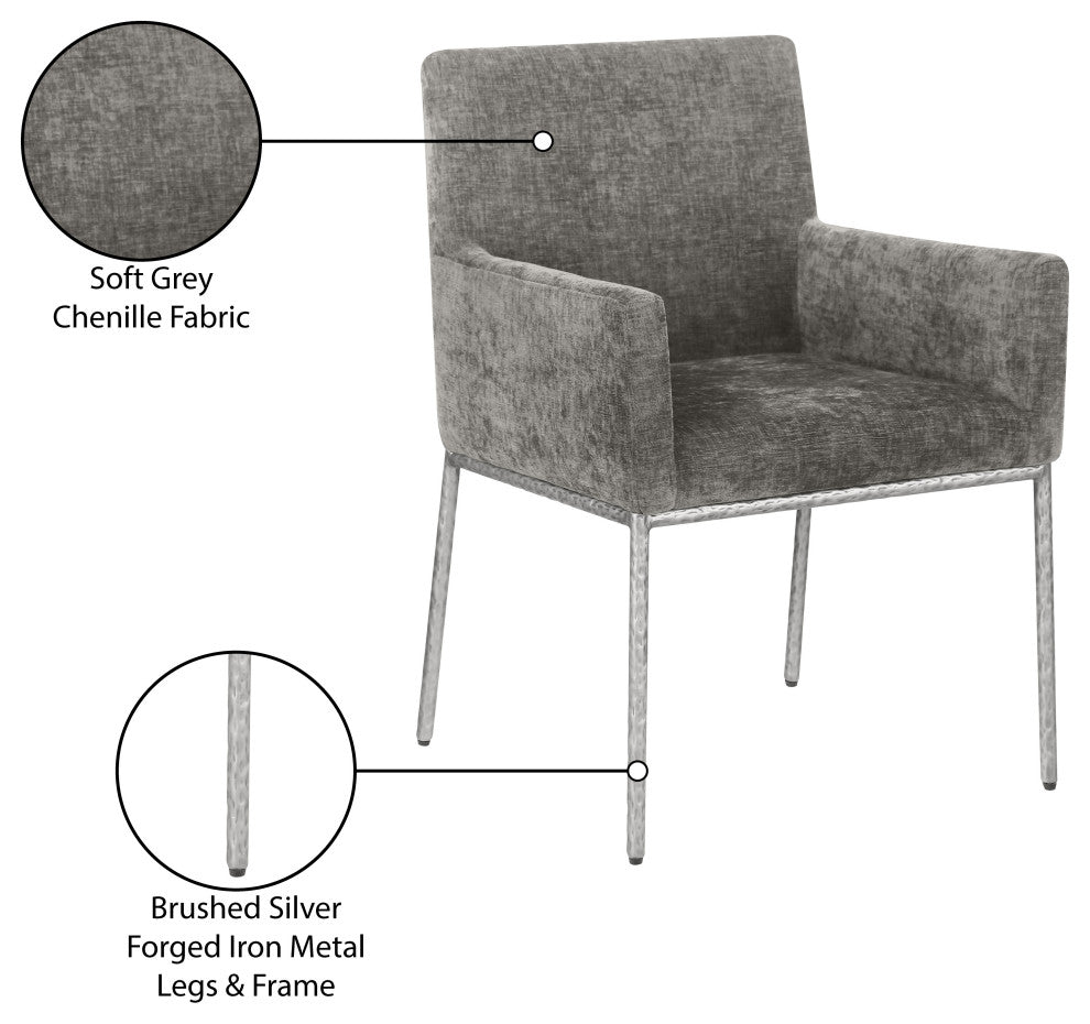 Reeves Upholstered Dining Chair, Grey, Chenille , AC,  Brushed Silver, Set of 2