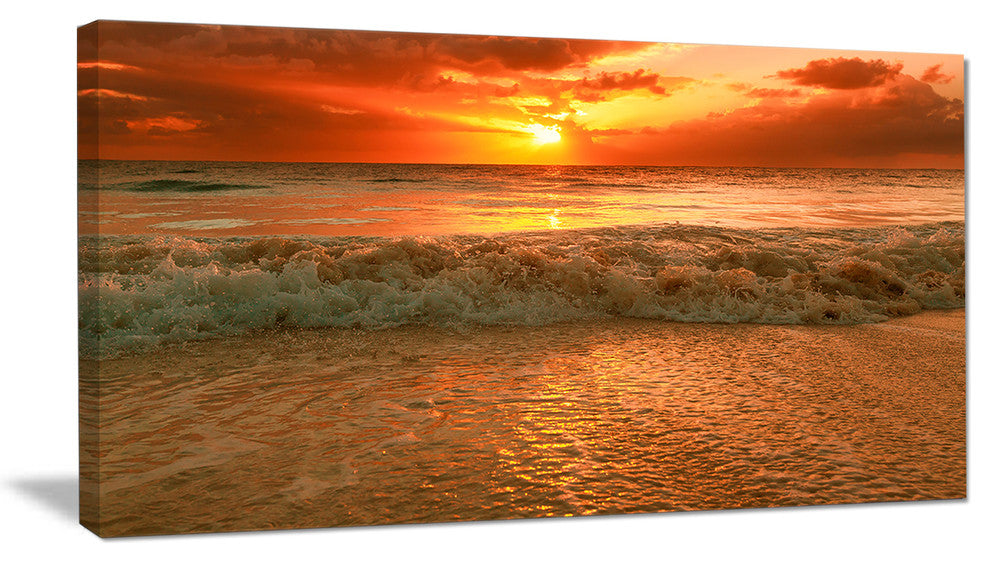"Amazing Beauty of Sun Reflection in Sea" Seascape Art Canvas, 32"x16"