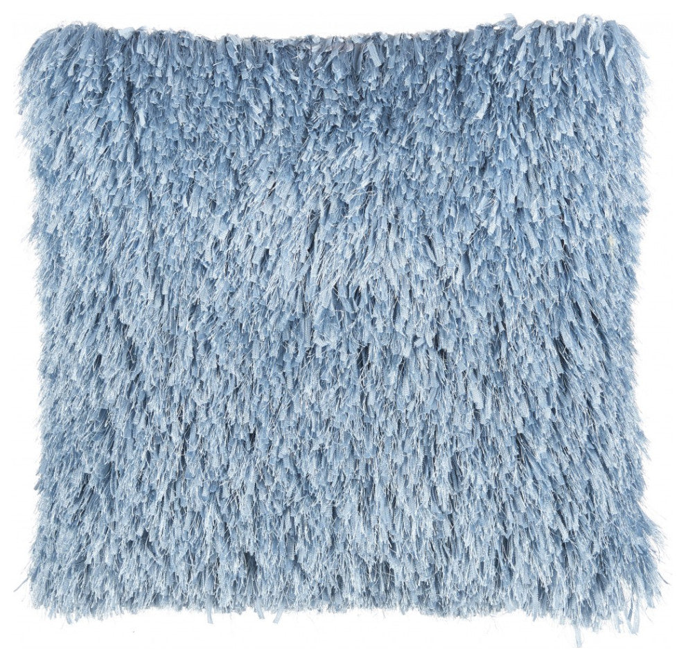 Square Ocean Blue Shag Throw Pillow