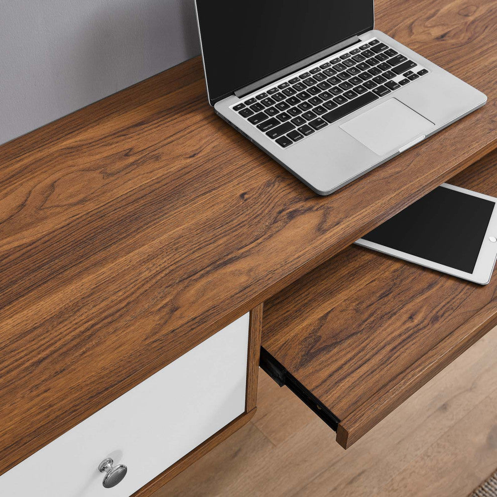 Transmit 60" Wall Mount Wood Office Desk, Walnut White