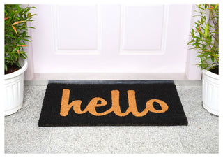 Hello Doormat Black/Natural Script, 24"x36"