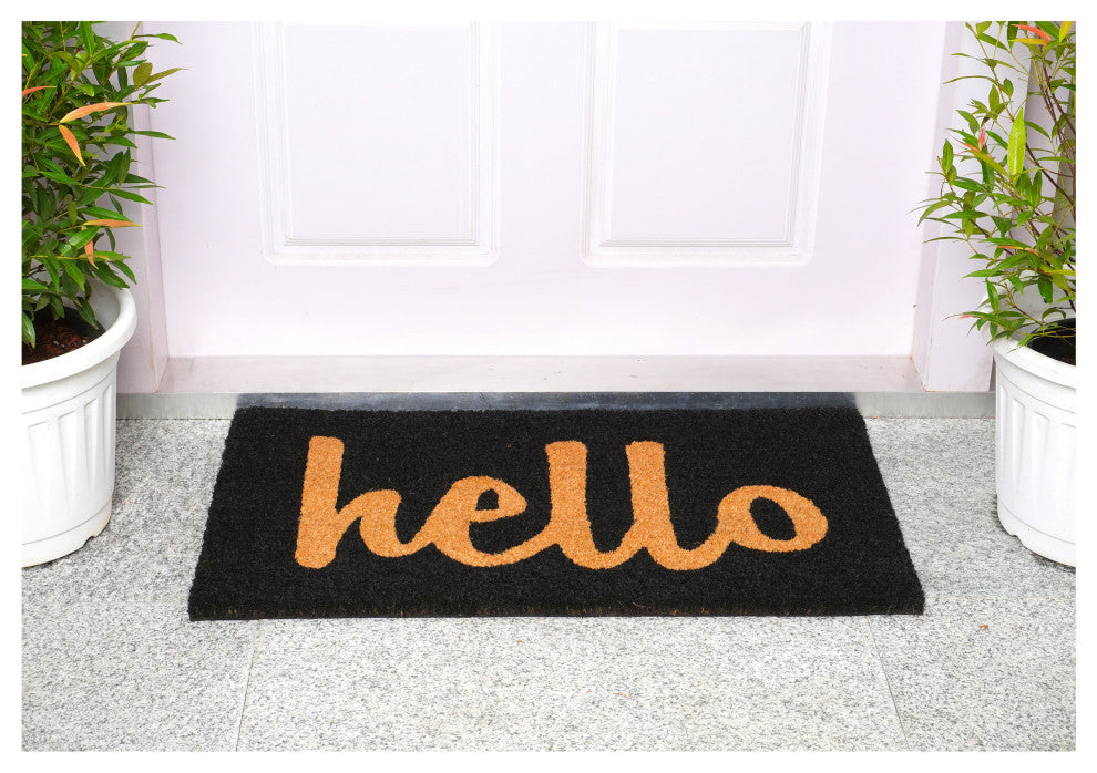 Hello Doormat Black/Natural Script, 24"x36"