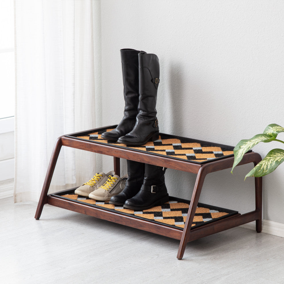 Double-Tier Brown Stand With 3-Pair Rubber Boot Trays Mt. Tam