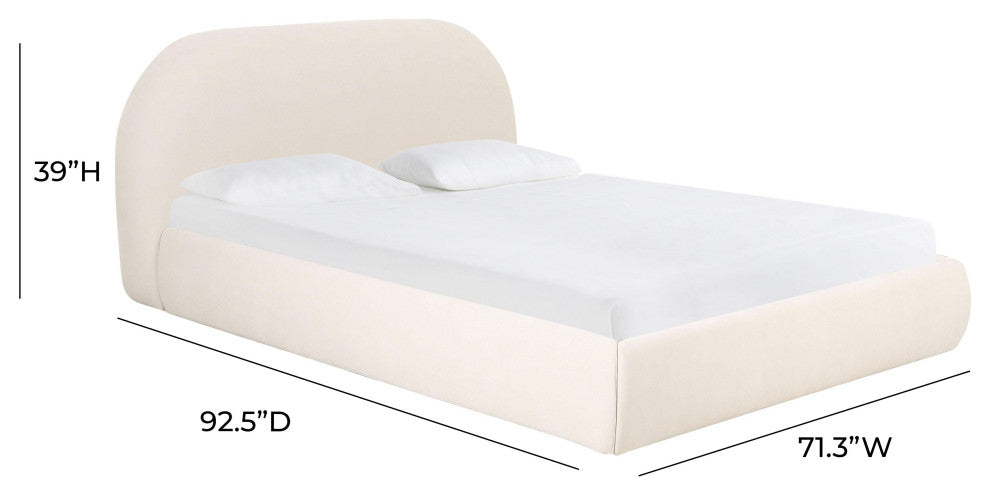Bara Cream Textured Velvet Bed, Queen