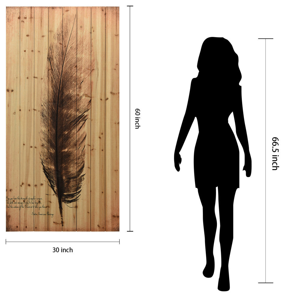 "Feather on the Wind" Wood Wall Art Giclee Printed on Solid Fir Wood