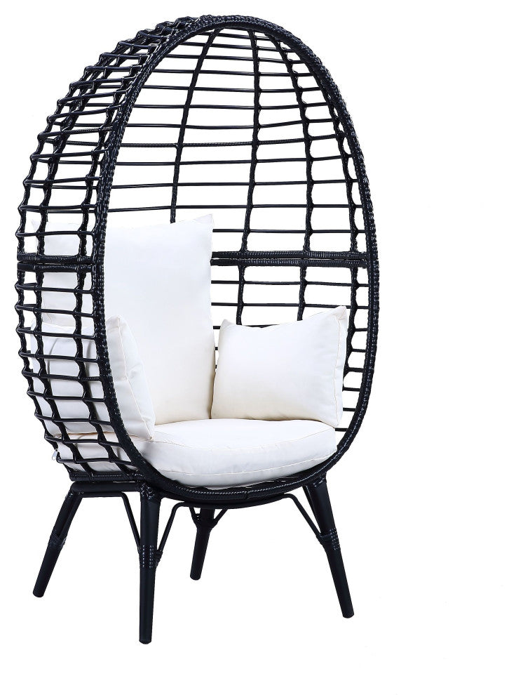 ACME Penelope Patio Lounge Chair in Light Gray Fabric & Black Finish