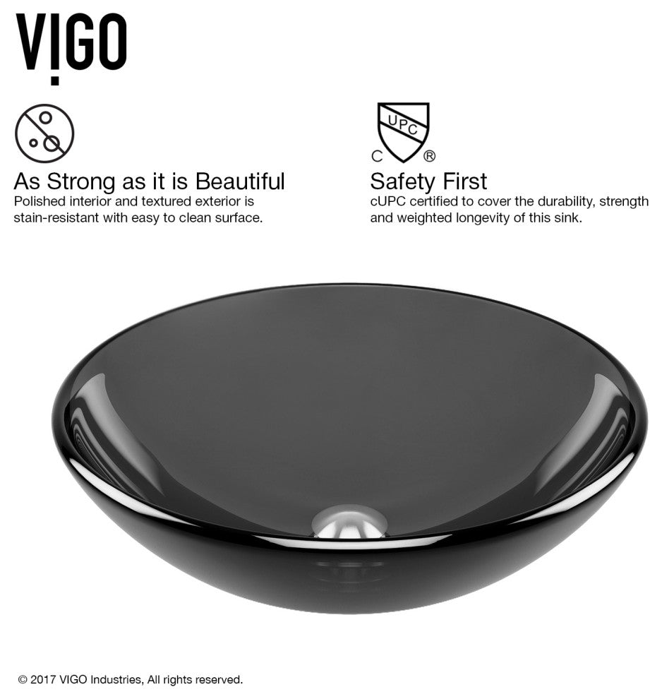VIGO Giovanni 17"L x 17"W x 6"H Glass Round Vessel Bathroom Sink, Sheer Black