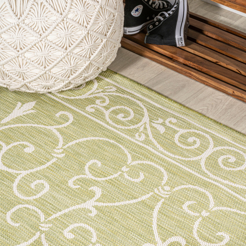 Charleston Filigree Textured Weave Indoor/Outdoor, Green/Cream, 8 X 10