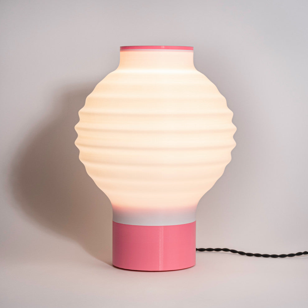 Asian Lantern 15" Plant-Based PLA Dimmable LED Table Lamp, White/Hot Pink