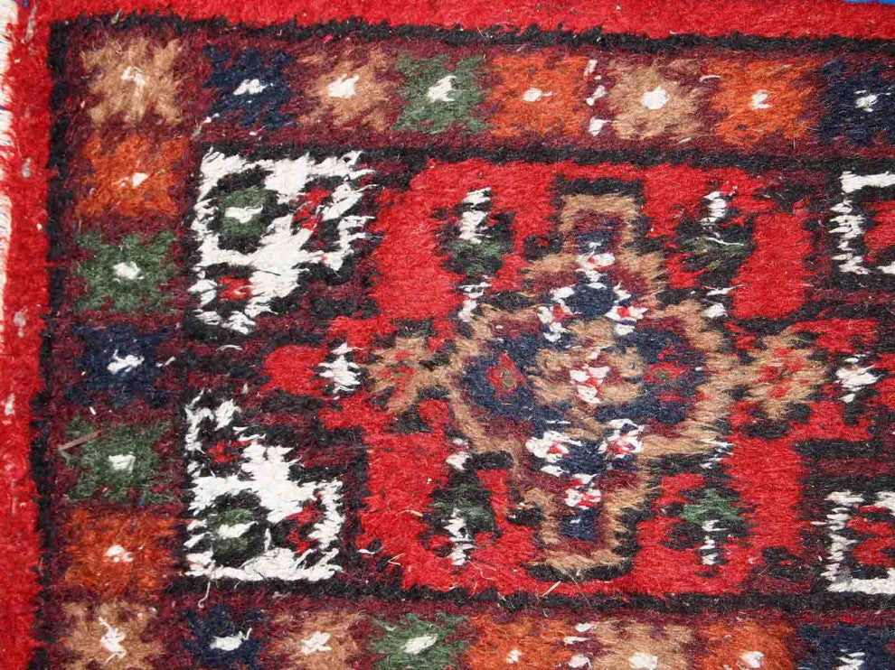 Handmade vintage Persian Hamadan rug 1.3' x 2' (40cm x 61cm) 1970s