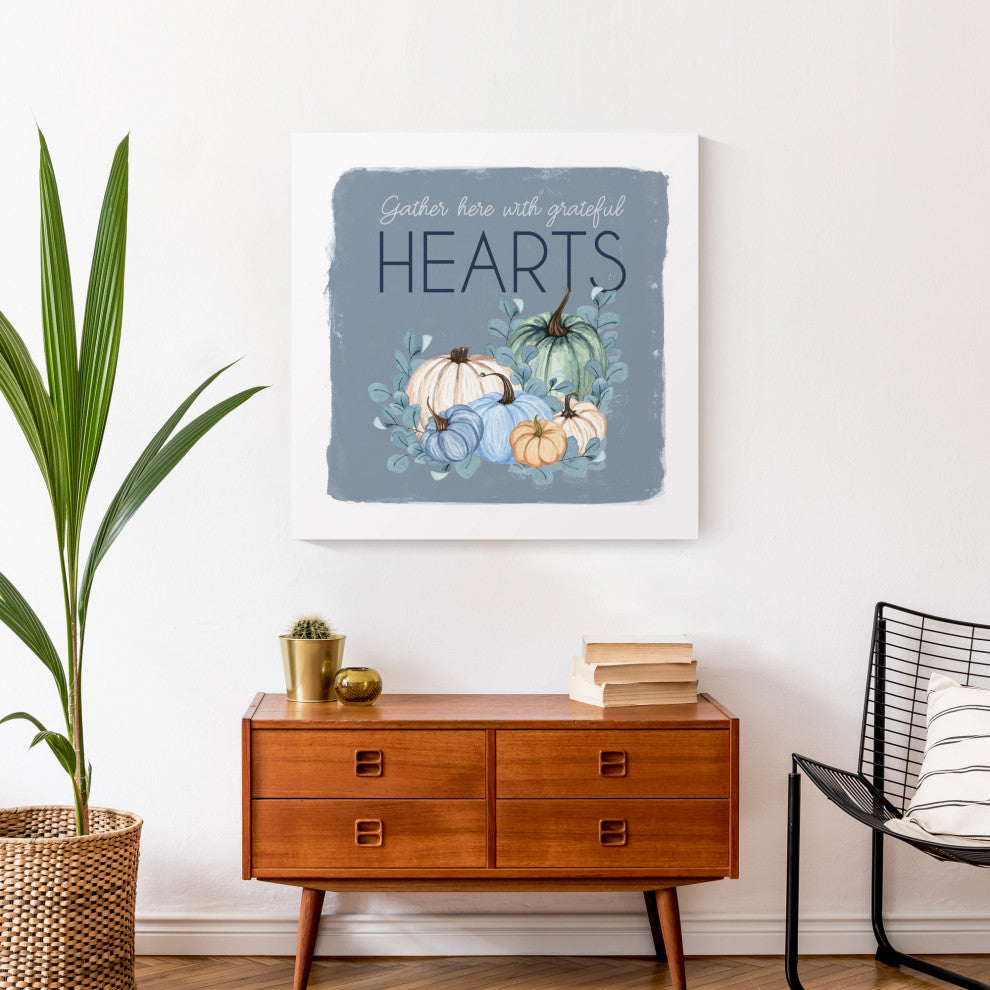 Gather Hearts Blue Mood Pumpkins 2 24"x24" Canvas Wall Art