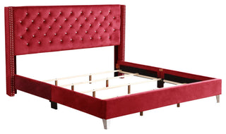 Julie Tufted Upholstered Low Profile King Panel Bed, Cherry