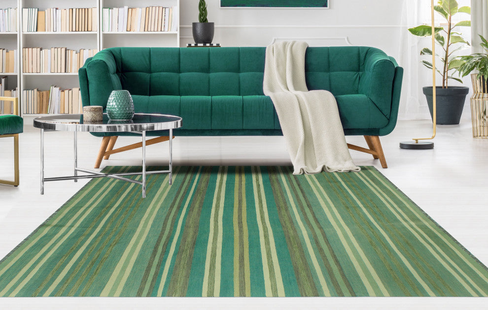 Winchester Kilim Olabisi Green/Ivory Rug, 6'4x9'5