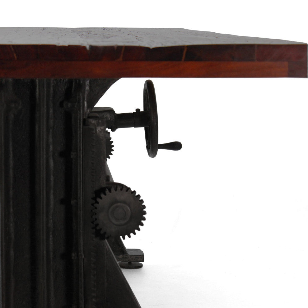 Craftsman Industrial Dining Table - Adjustable Iron Base - Rustic Mahogany