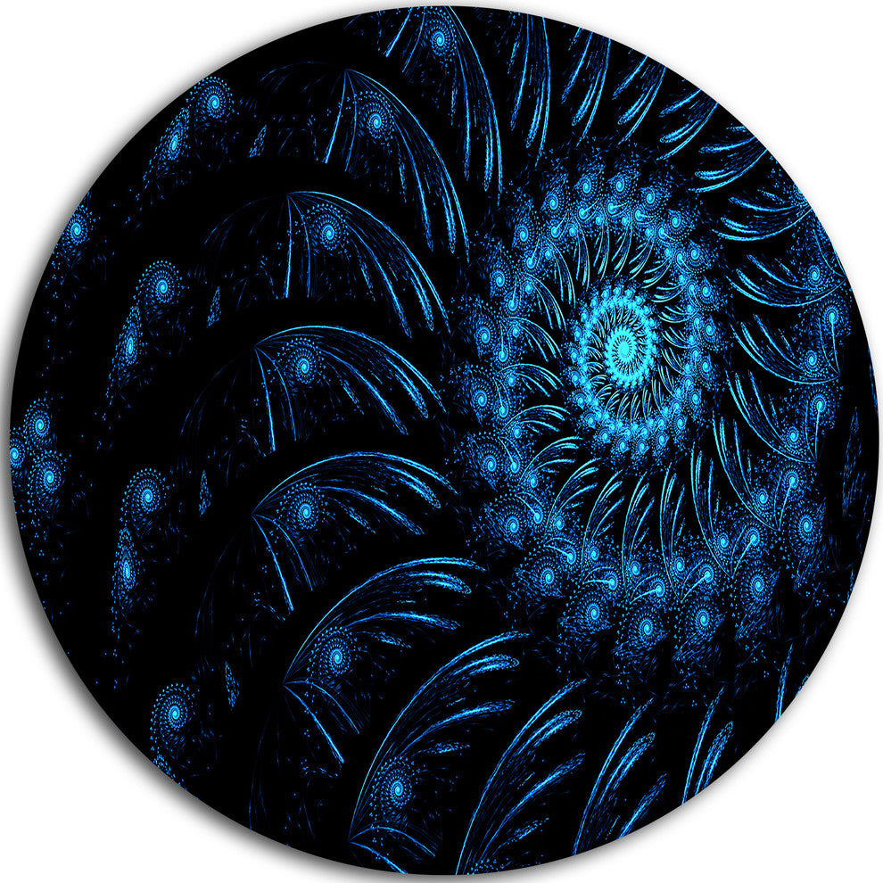 Endless Spiral Snail Blue, Abstract Digital Art Disc Metal Artwork, 23"