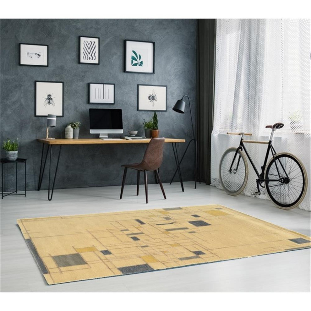 Linon Aspire Lazer Hand Tufted Wool 5'x8' Rug in Ivory
