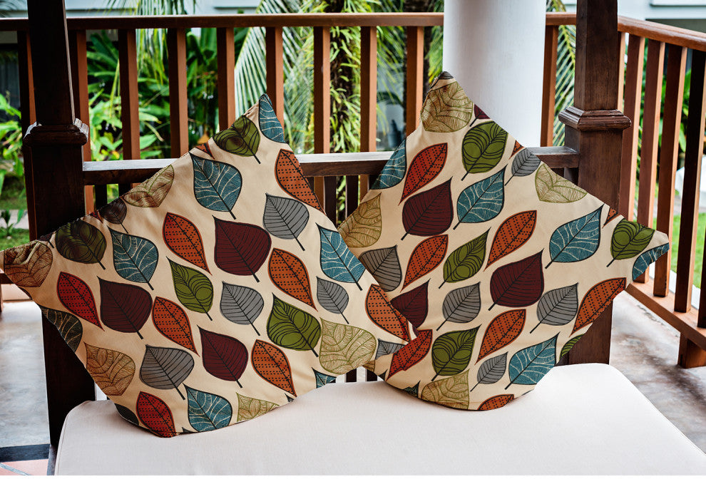 20" x 20" Autumn Leaves Indoor/Outdoor Polyester Throw Pillow, Pomegranate