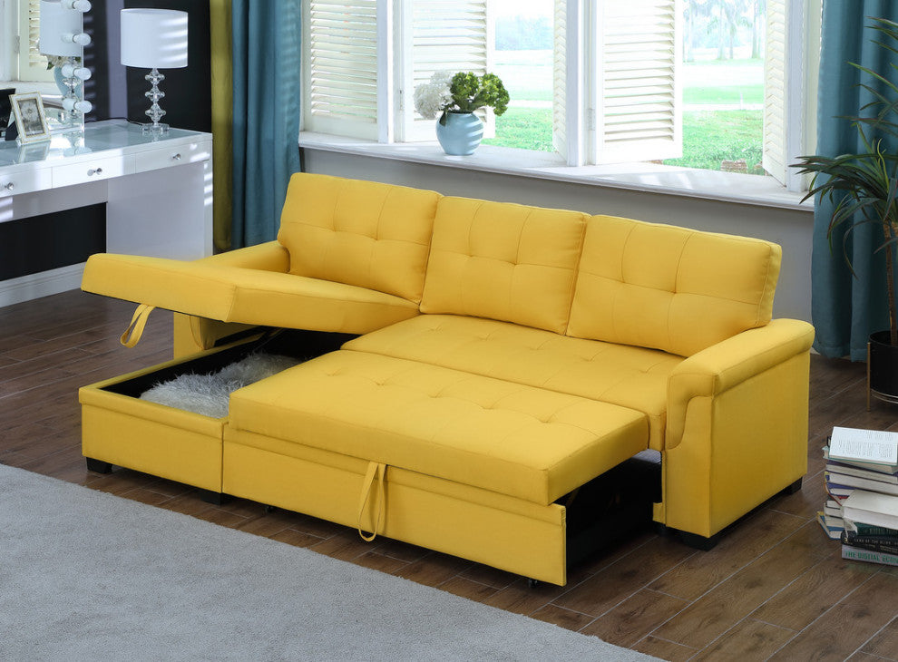Lucca Linen Reversible Sleeper Sectional Sofa, Yellow