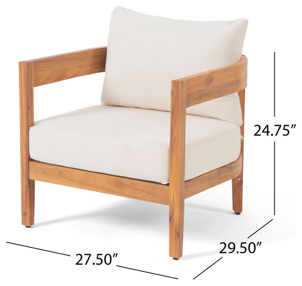 Brooklyn Outdoor Acacia Wood 4 Seat Chat Set With Cushions