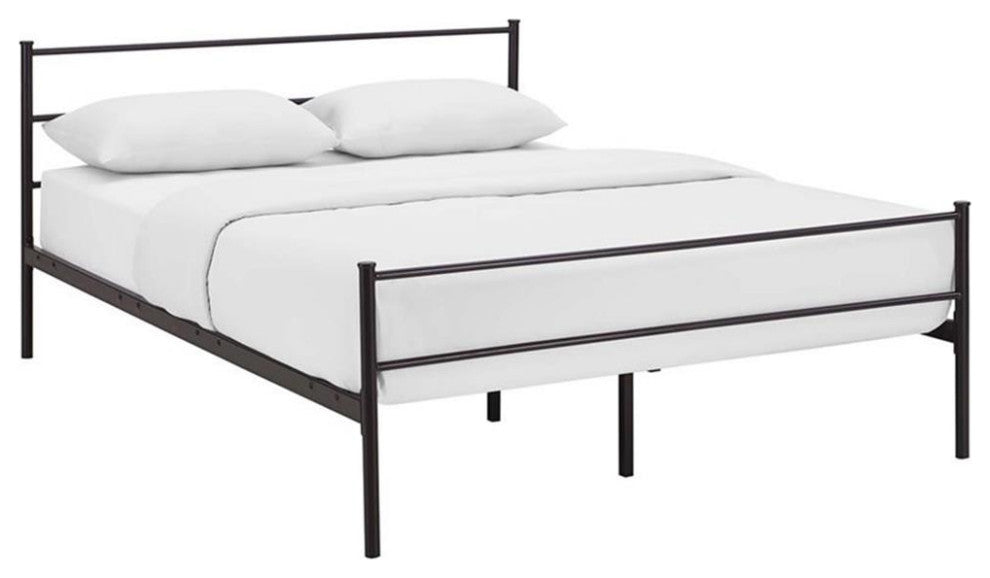Modway Alina Powder Coated Sturdy Steel Queen Platform Bed Frame in Brown
