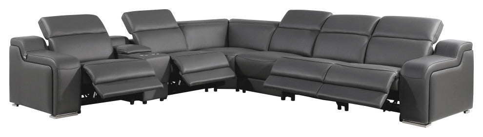 Marco-7-Piece, 4-Power Reclining Italian Leather Sectional, Dark Gray