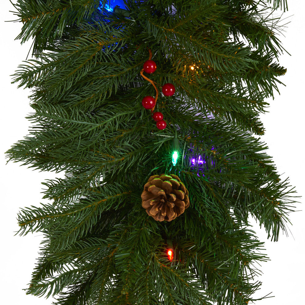 9' x 12ï¿½ Hanging Icicle Christmas Garland / 50 LED Lights Berries and Pine Cones