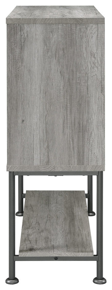 Wood Bar Cabinet with Two Doors, Gray and Gunmetal