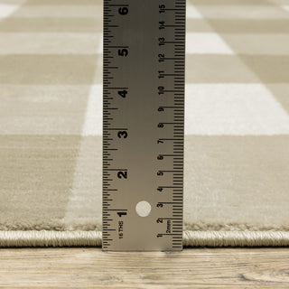 Garson Geometric Squares Area Rug, Beige, 5'3"x7'3"